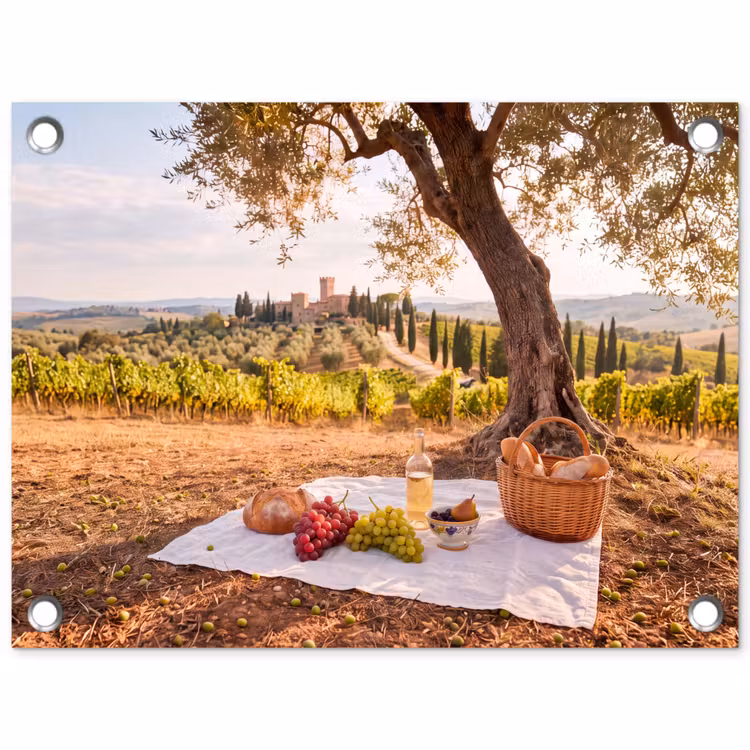 Picknick - Wijngaard - Landschap - Zomer - Eten tuinposter los doek klein -3d