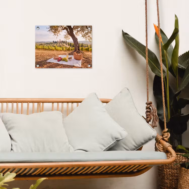 Picknick - Wijngaard - Landschap - Zomer - Eten tuinposter los doek klein -sfeer7