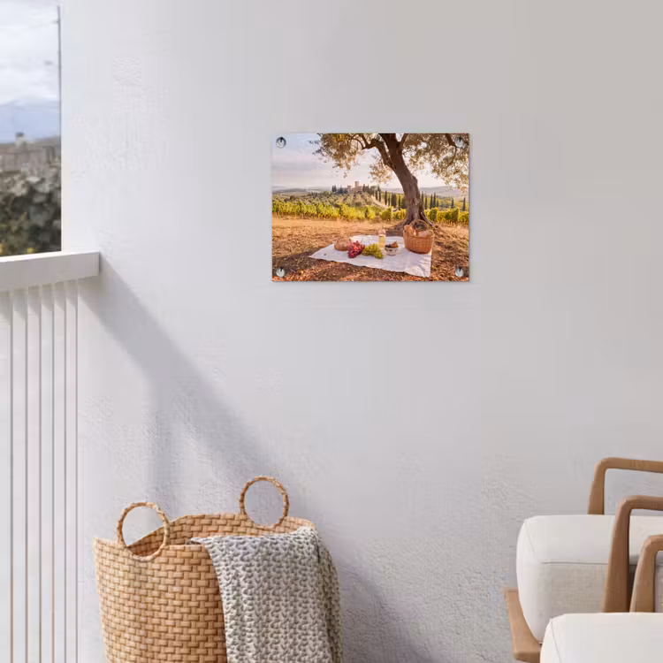 Picknick - Wijngaard - Landschap - Zomer - Eten tuinposter los doek klein -sfeer8