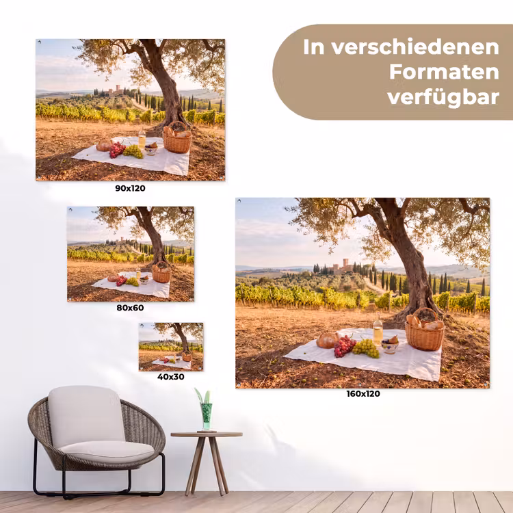 Picknick - Wijngaard - Landschap - Zomer - Eten tuinposter los doek klein -Xsfeer9_DE