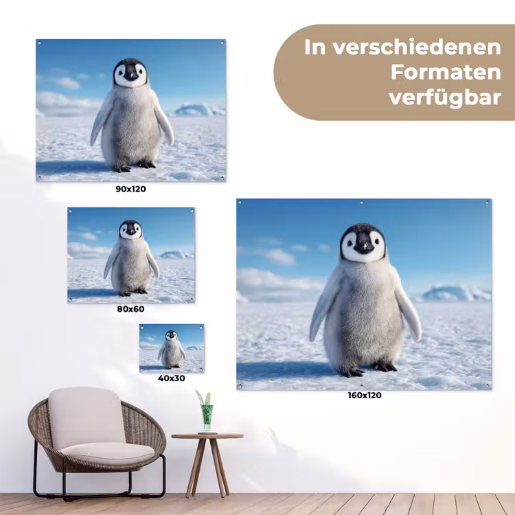Pinguïn - Sneeuw - Landschap - Wit tuinposter los doek klein -Xsfeer9_DE