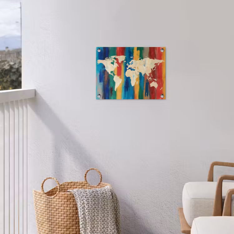 Penseelstrepen - Verticaal - Kleurrijk - Wereldkaart tuinposter los doek klein -sfeer8