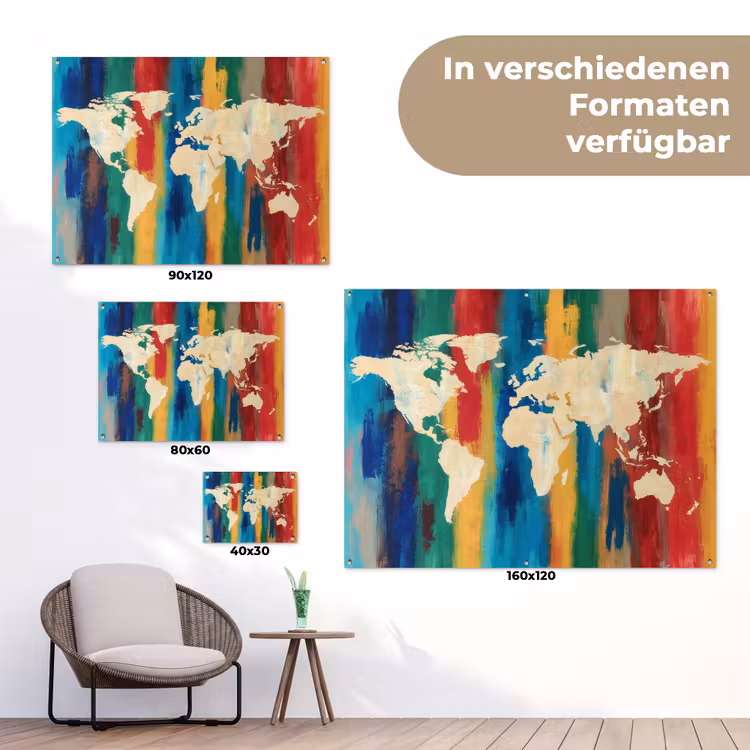 Penseelstrepen - Verticaal - Kleurrijk - Wereldkaart tuinposter los doek klein -Xsfeer9_DE