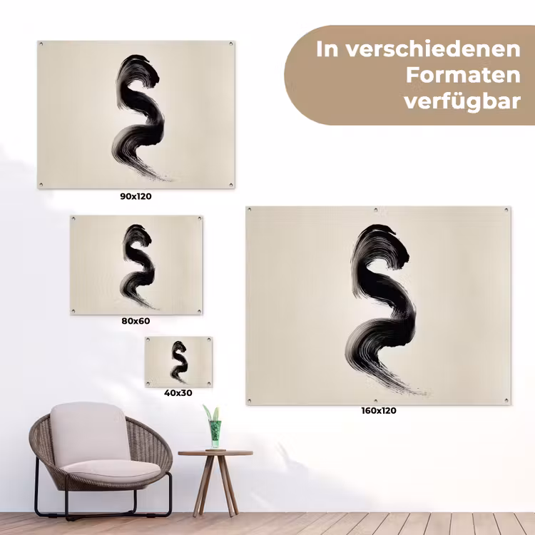 Penseelstreek - Zwart - Minimalistisch tuinposter los doek klein -Xsfeer9_DE