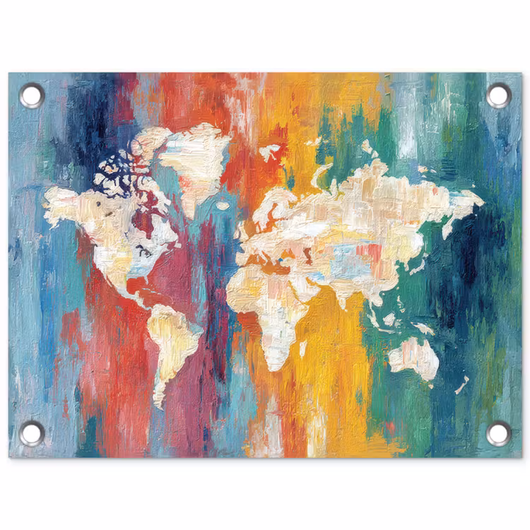 Penseelstreken - Kleurrijk - Schilderij - Wereldkaart tuinposter los doek klein -3d