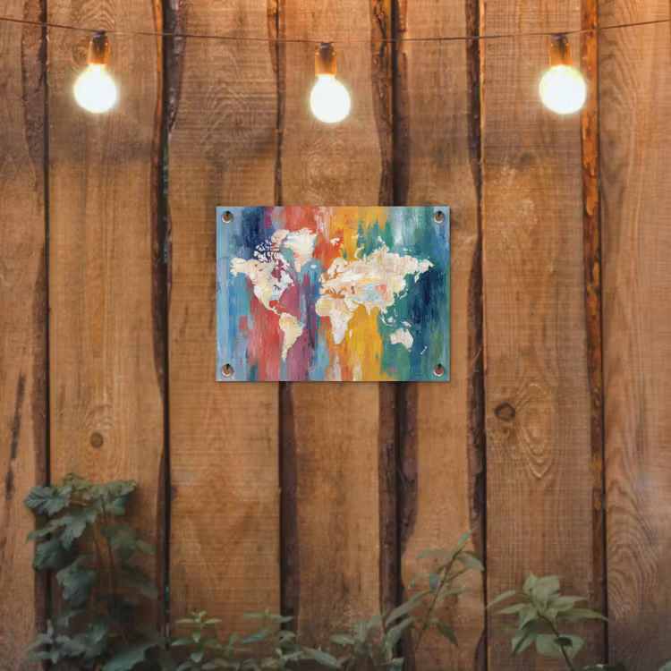 Penseelstreken - Kleurrijk - Schilderij - Wereldkaart tuinposter los doek klein -sfeer1