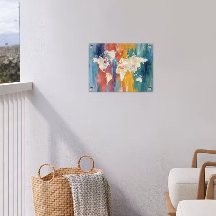 Penseelstreken - Kleurrijk - Schilderij - Wereldkaart tuinposter los doek klein -sfeer8
