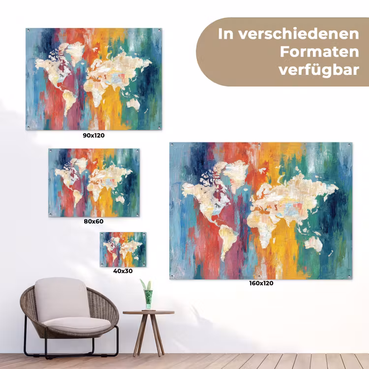 Penseelstreken - Kleurrijk - Schilderij - Wereldkaart tuinposter los doek klein -Xsfeer9_DE