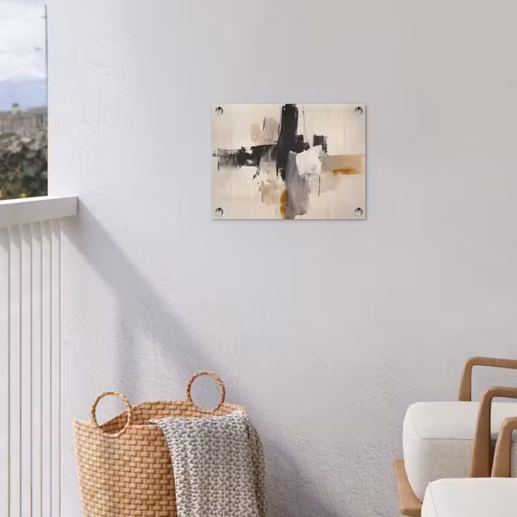 Penseelstreken - Ruw - Abstract - Beige tuinposter los doek klein -sfeer8