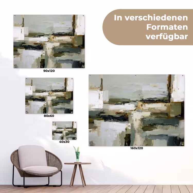 Penseelstreken - Groen - Abstract - Japandi tuinposter los doek klein -Xsfeer9_DE