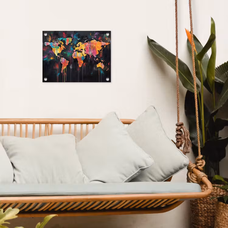 Penseelstreken - Artistiek - Wereldkaart - Kleurrijk tuinposter los doek klein -sfeer7