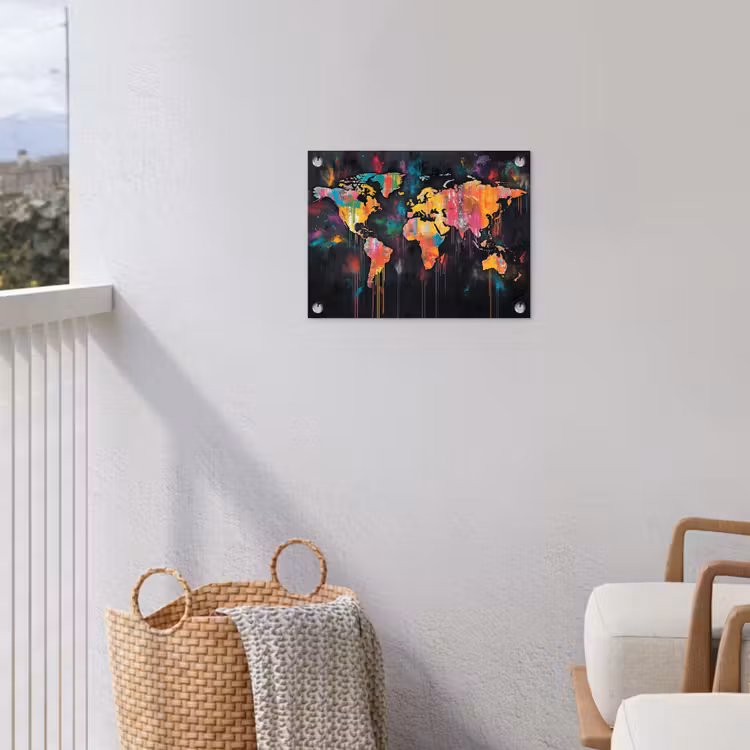 Penseelstreken - Artistiek - Wereldkaart - Kleurrijk tuinposter los doek klein -sfeer8