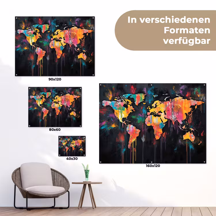 Penseelstreken - Artistiek - Wereldkaart - Kleurrijk tuinposter los doek klein -Xsfeer9_DE