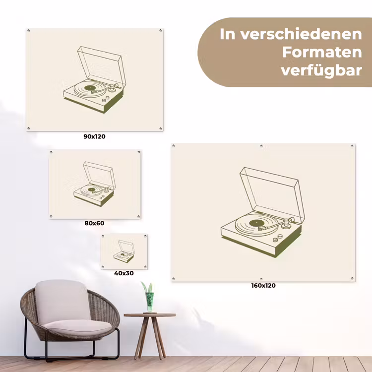 Platenspeler - Vinyl - Muziek - Minimalistisch - Groen tuinposter los doek klein -Xsfeer9_DE
