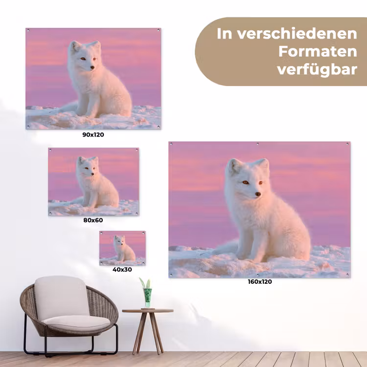 Poolvos - Sneeuw - Roze tuinposter los doek klein -Xsfeer9_DE