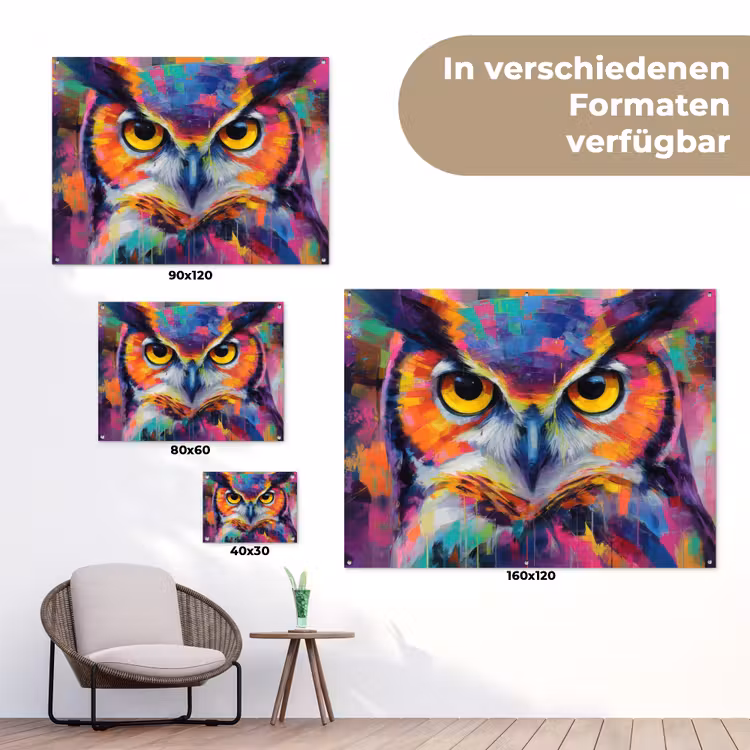 Portret - Uil - Verfstructuur - Paars tuinposter los doek klein -Xsfeer9_DE