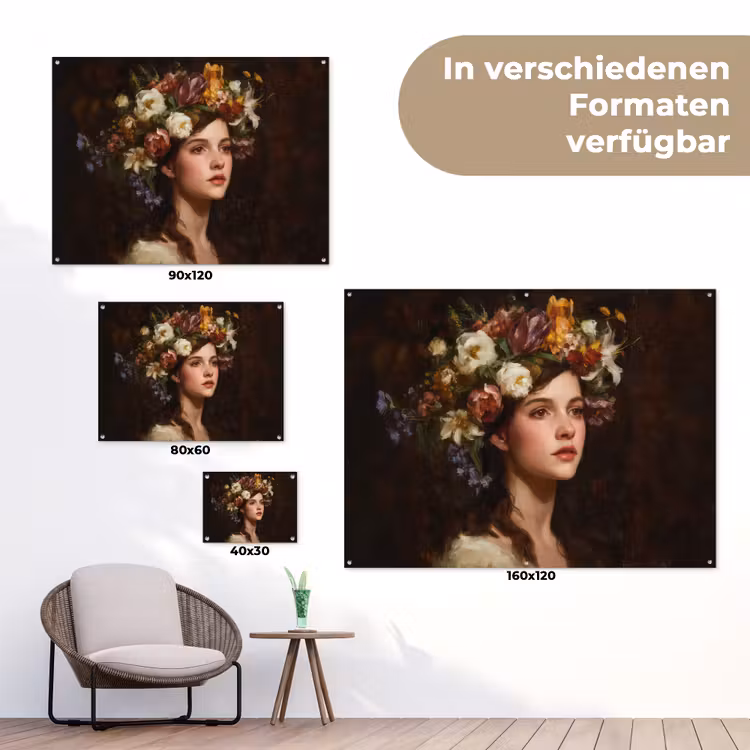 Portret - Vrouw - Bloemen tuinposter los doek klein -Xsfeer9_DE