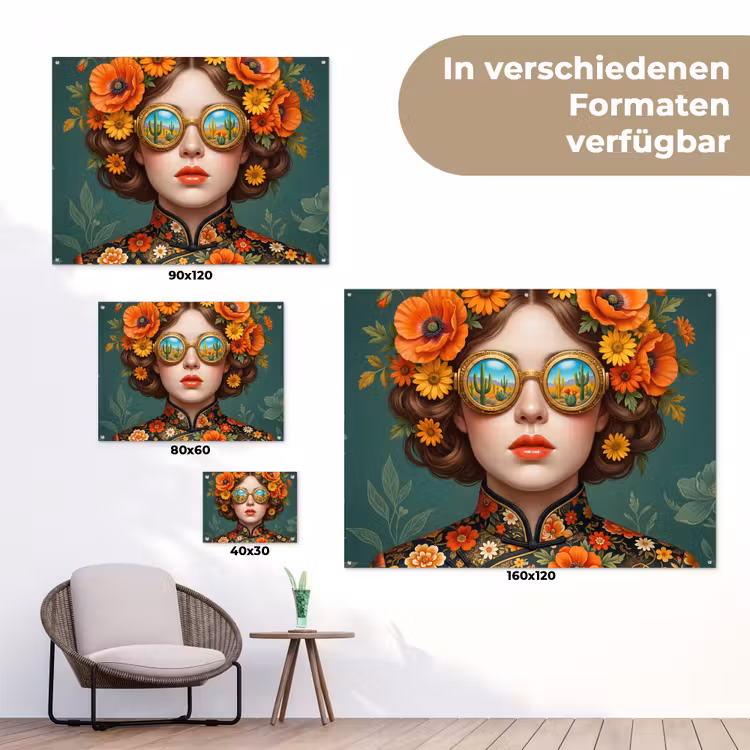Portret - Vrouw - Kleurrijk - Expressief tuinposter los doek klein -Xsfeer9_DE