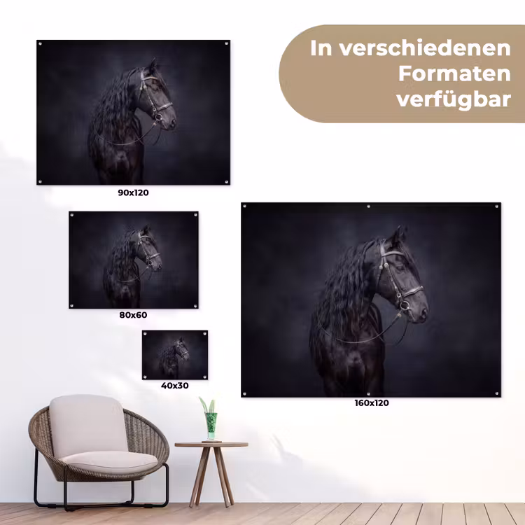 Portret - Paard - Donker tuinposter los doek klein -Xsfeer9_DE
