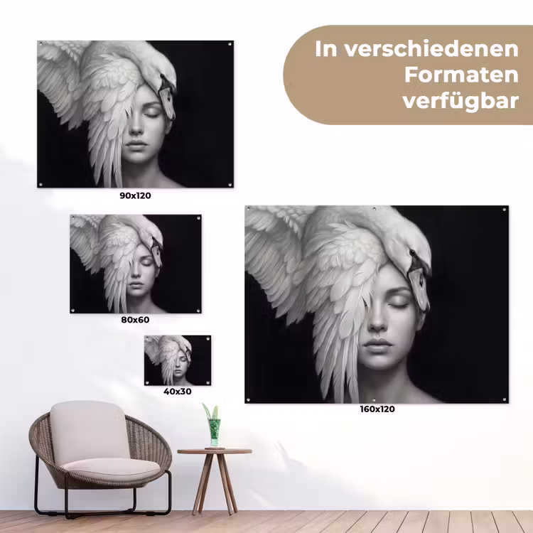 Portret - Zwaan - Zwart - Wit tuinposter los doek klein -Xsfeer9_DE