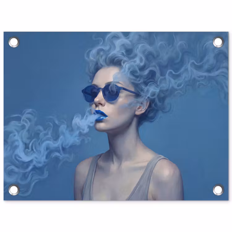 Portret - Zonnebril - Rook - Abstract - Blauw tuinposter los doek klein -3d