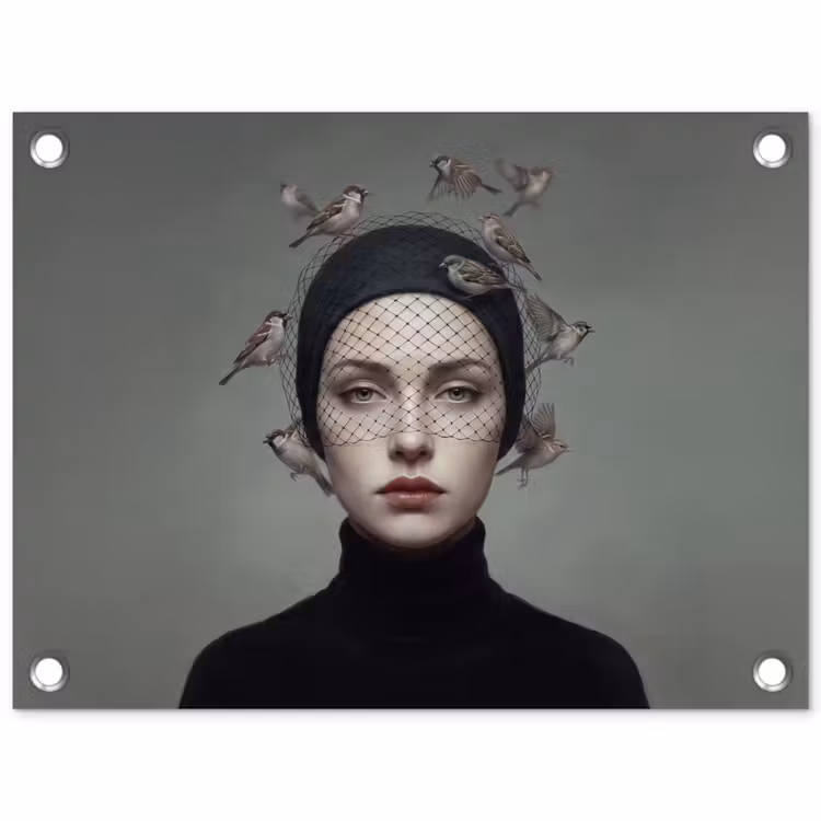 Portret - Vogels - Zwart tuinposter los doek klein -3d