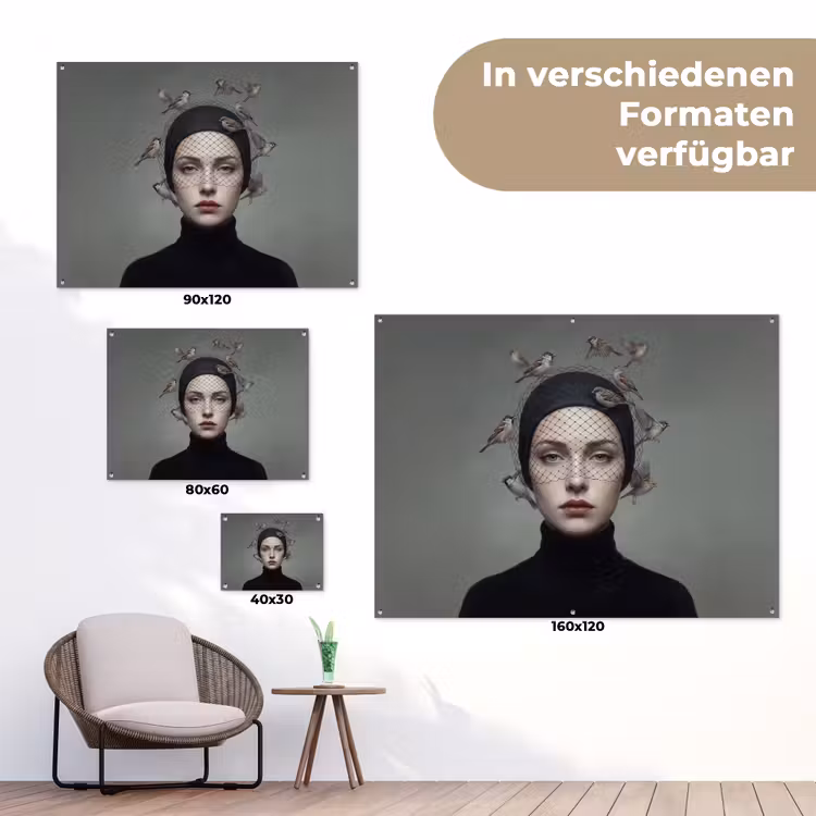 Portret - Vogels - Zwart tuinposter los doek klein -Xsfeer9_DE