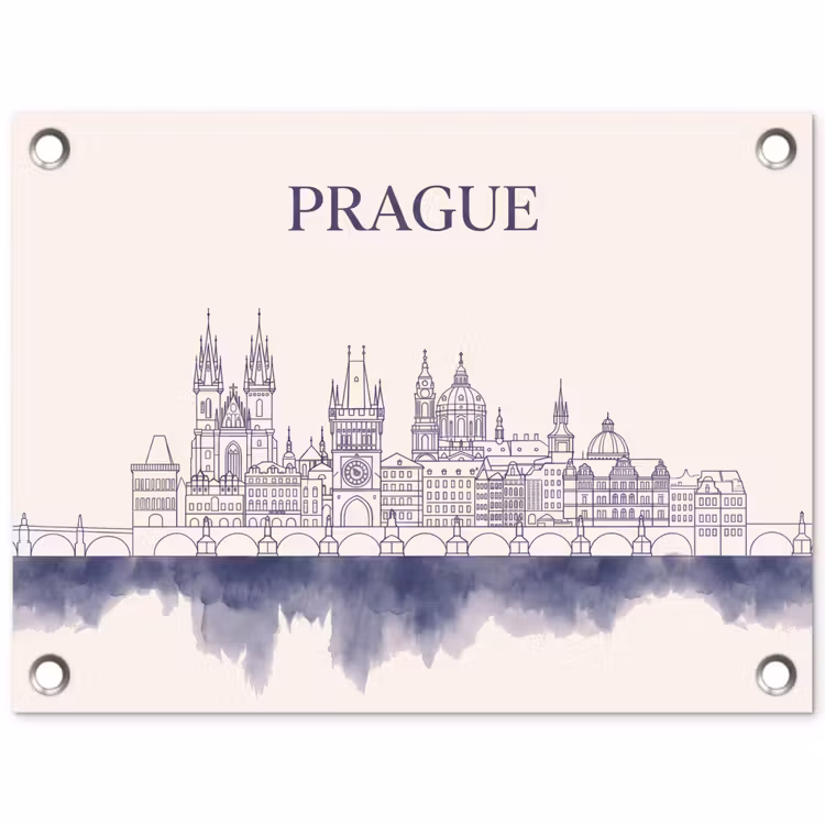 Praag - Skyline - Architectuur - Blauw tuinposter los doek klein -3d