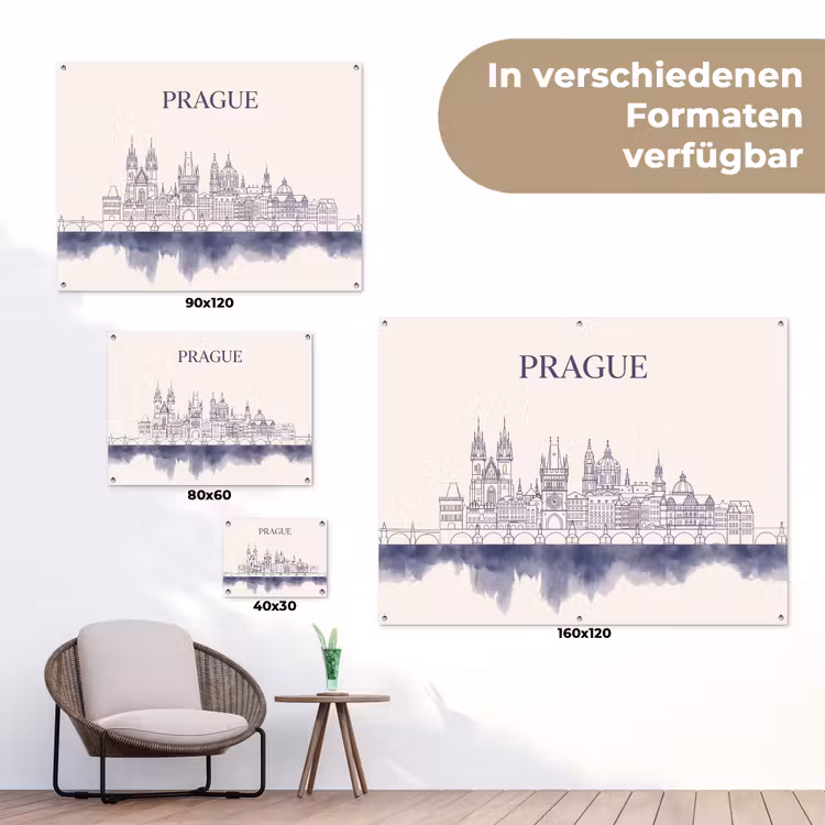 Praag - Skyline - Architectuur - Blauw tuinposter los doek klein -Xsfeer9_DE