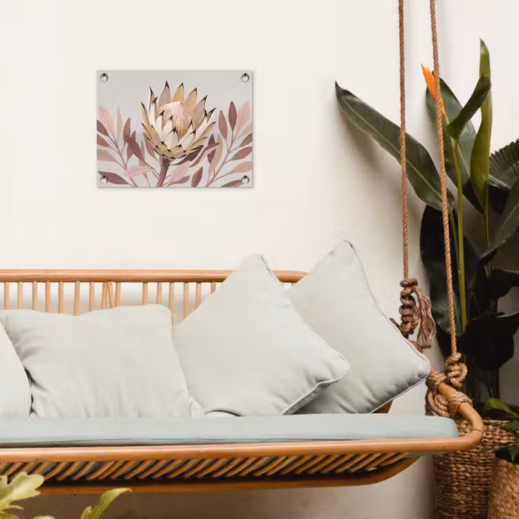 Protea - Bloem - Botanisch - Beige tuinposter los doek klein -sfeer7