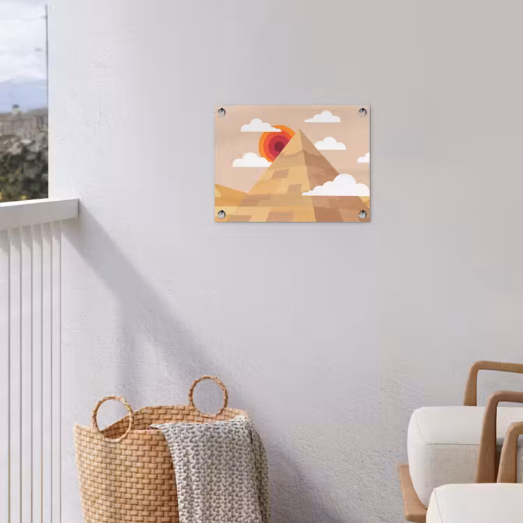 Piramide - Zon - Woestijn - Modern - Oranje tuinposter los doek klein -sfeer8