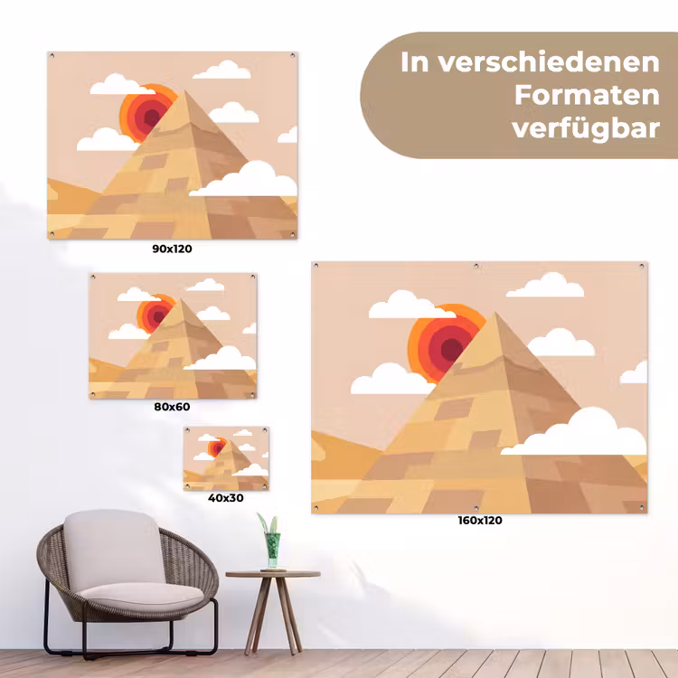 Piramide - Zon - Woestijn - Modern - Oranje tuinposter los doek klein -Xsfeer9_DE
