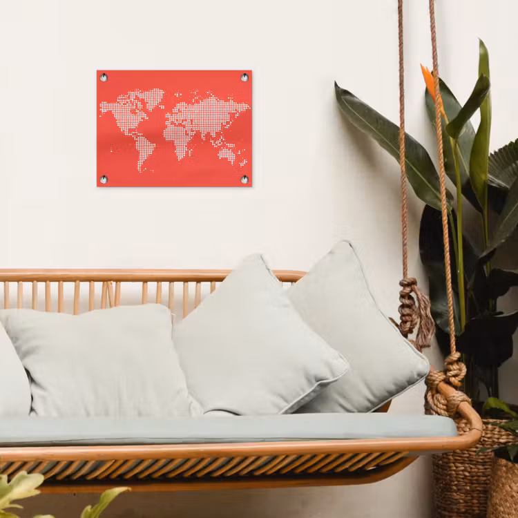 Vierkanten - Wereldkaart - Rood tuinposter los doek klein -sfeer7