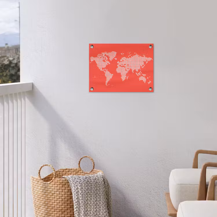 Vierkanten - Wereldkaart - Rood tuinposter los doek klein -sfeer8