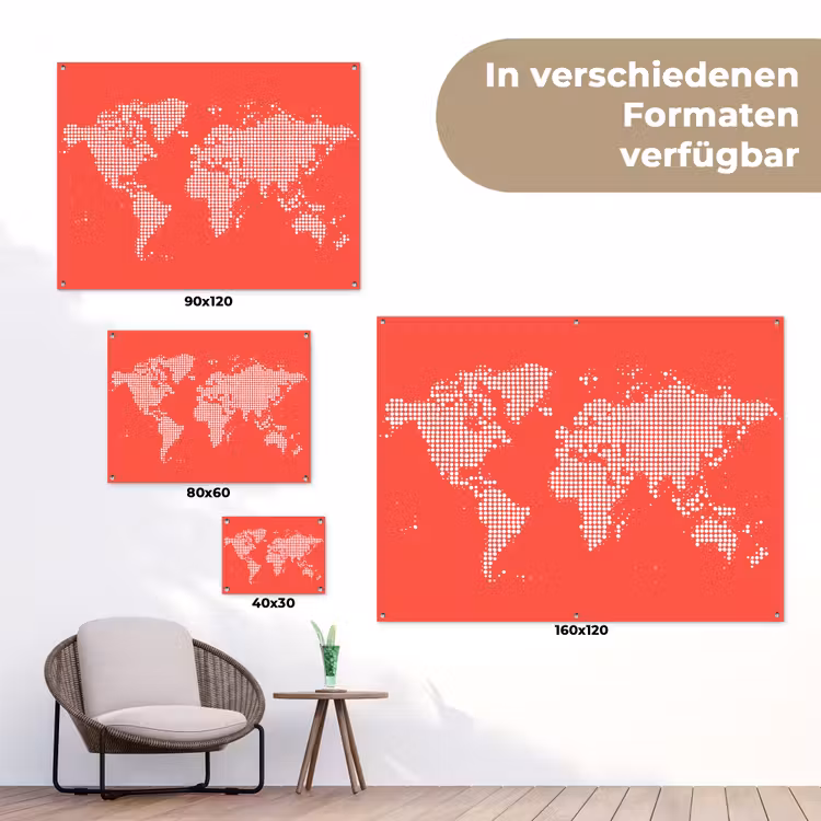 Vierkanten - Wereldkaart - Rood tuinposter los doek klein -Xsfeer9_DE