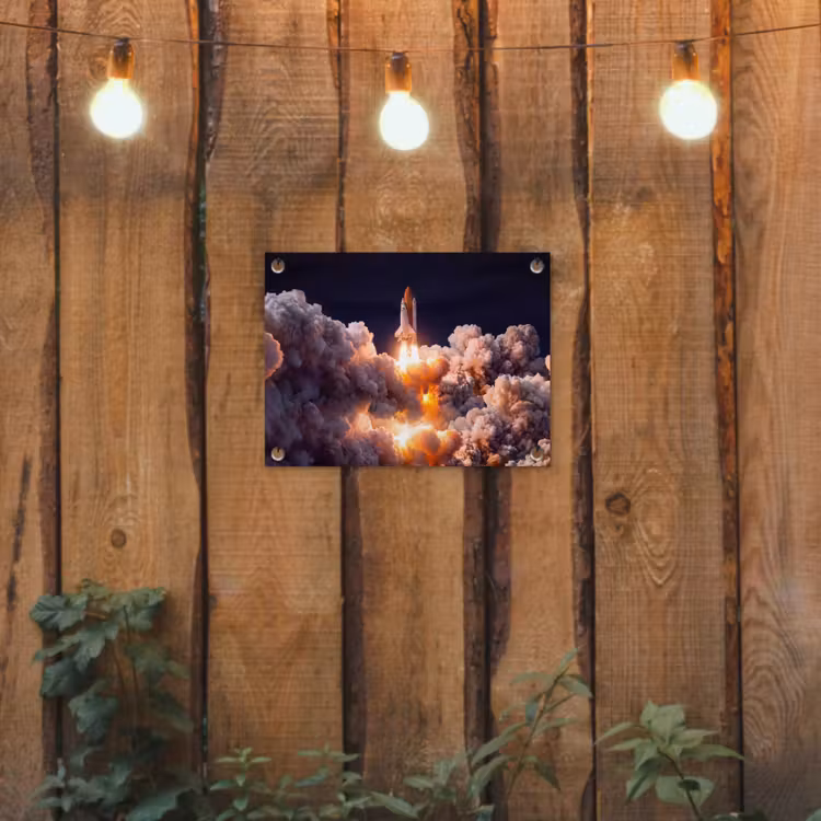 Gartenposter - Raumfahrzeug – Start – Sterne - Ruimtevaartuig - Lancering - Sterren tuinposter los doek klein