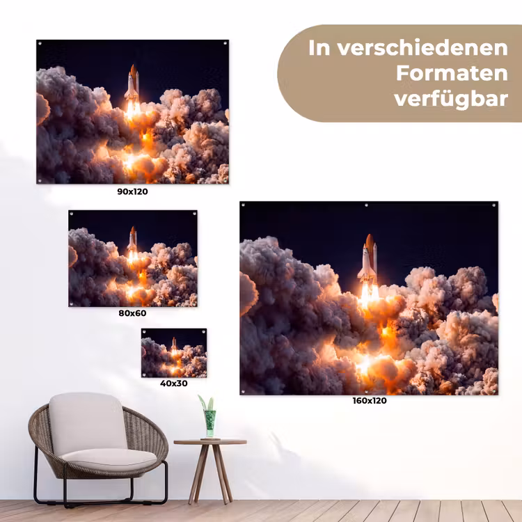 Gartenposter - Raumfahrzeug – Start – Sterne - Ruimtevaartuig - Lancering - Sterren tuinposter los doek klein