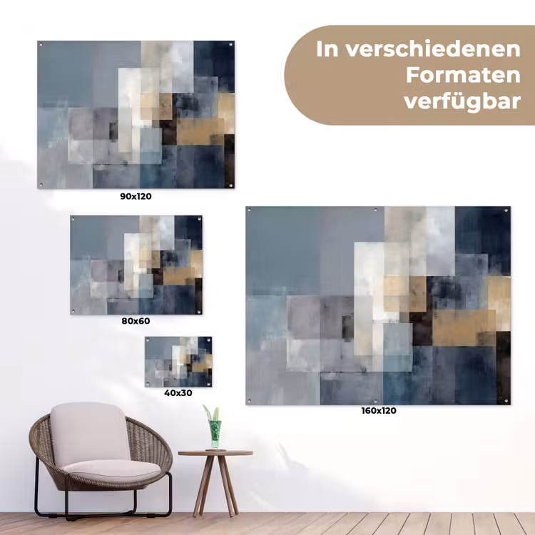Rechthoeken - Abstract - Blauw tuinposter los doek klein -Xsfeer9_DE