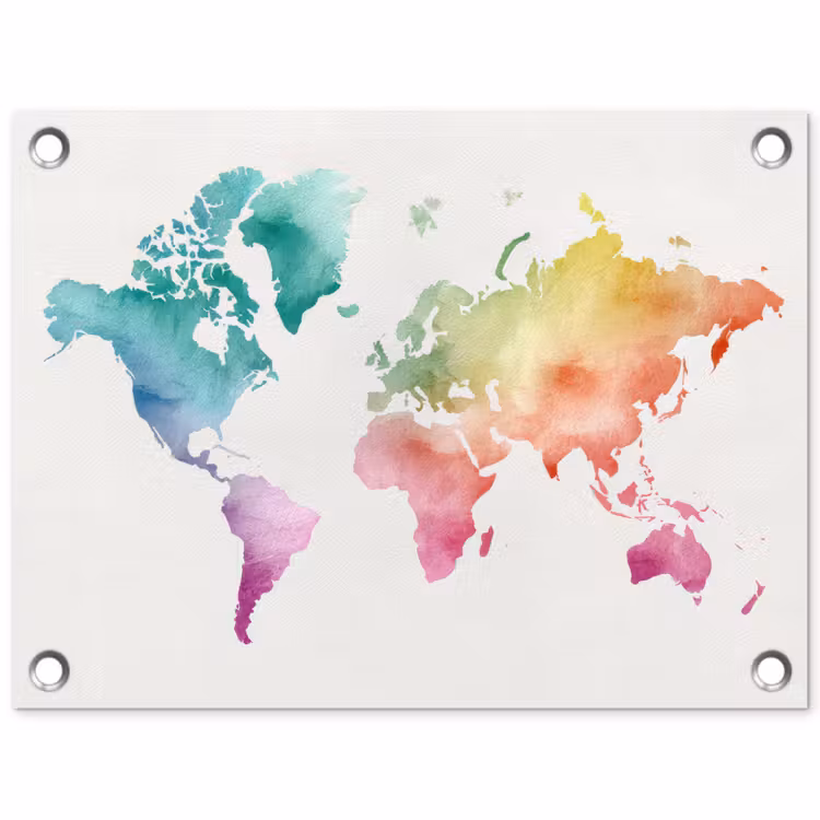 Regenboog - Wereldkaart - Overloop tuinposter los doek klein -3d