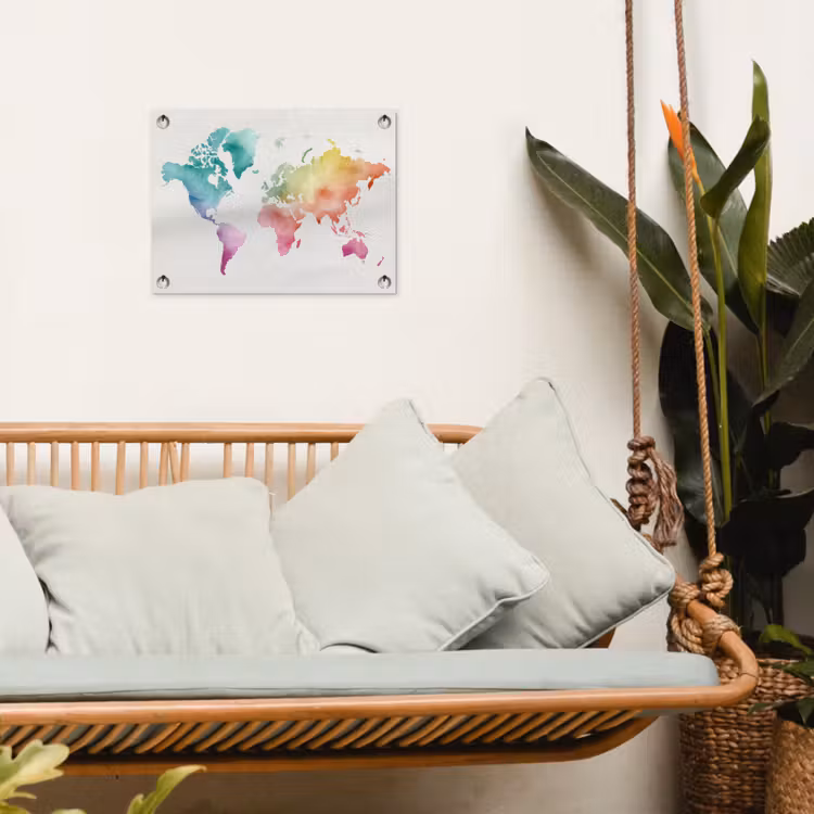 Regenboog - Wereldkaart - Overloop tuinposter los doek klein -sfeer7
