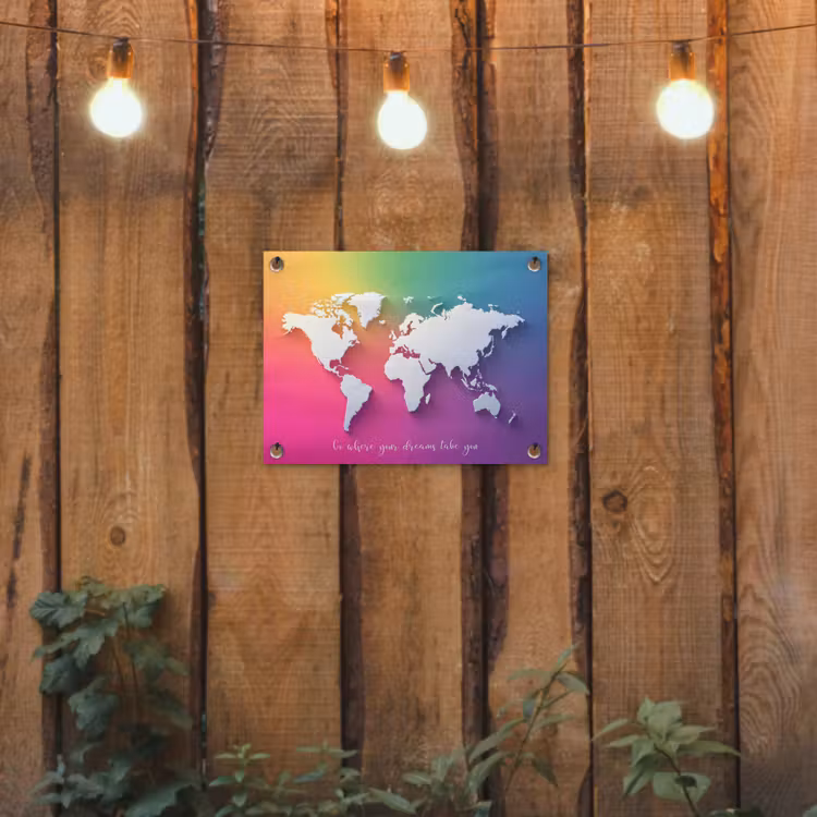 Regenboog - Quote - Wereldkaart - Dream tuinposter los doek klein -sfeer1