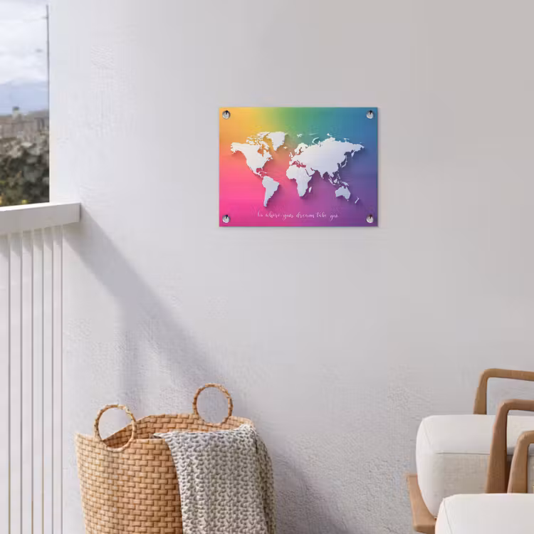 Regenboog - Quote - Wereldkaart - Dream tuinposter los doek klein -sfeer8