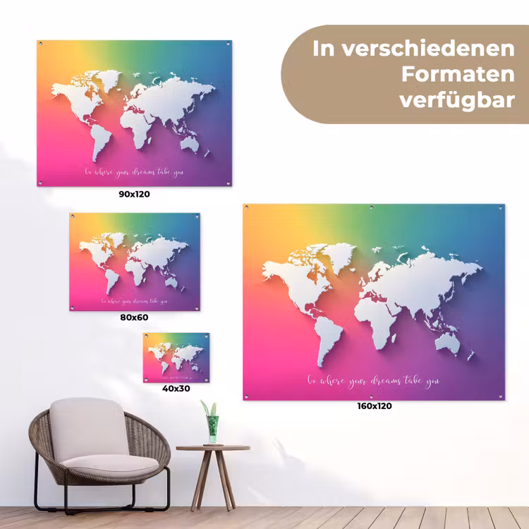 Regenboog - Quote - Wereldkaart - Dream tuinposter los doek klein -Xsfeer9_DE
