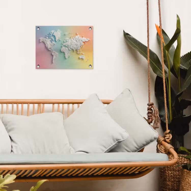 Regenboogkleuren - Wereldkaart - Zacht - Continenten tuinposter los doek klein -sfeer7