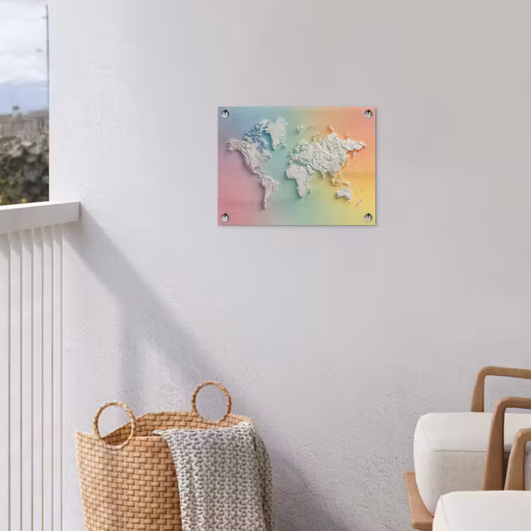Regenboogkleuren - Wereldkaart - Zacht - Continenten tuinposter los doek klein -sfeer8