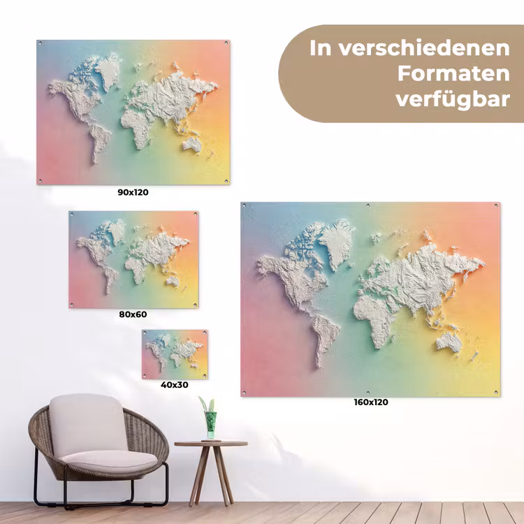 Regenboogkleuren - Wereldkaart - Zacht - Continenten tuinposter los doek klein -Xsfeer9_DE
