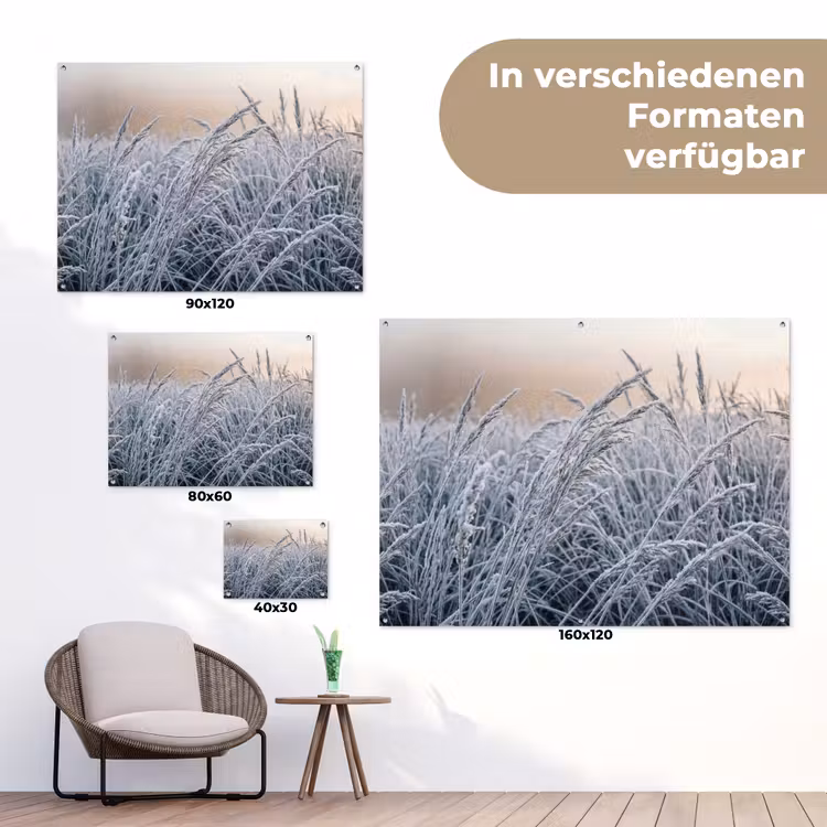 Rijp - Gras - Kristallen - Winter - Minimalistisch tuinposter los doek klein -Xsfeer9_DE