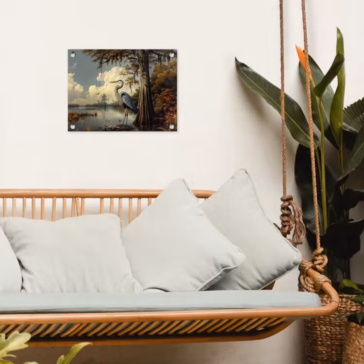 Reiger - Blauw - Meer - Boom tuinposter los doek klein -sfeer7