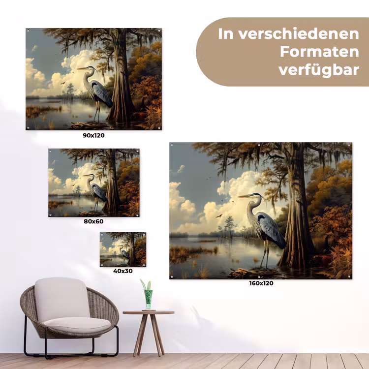 Reiger - Blauw - Meer - Boom tuinposter los doek klein -Xsfeer9_DE