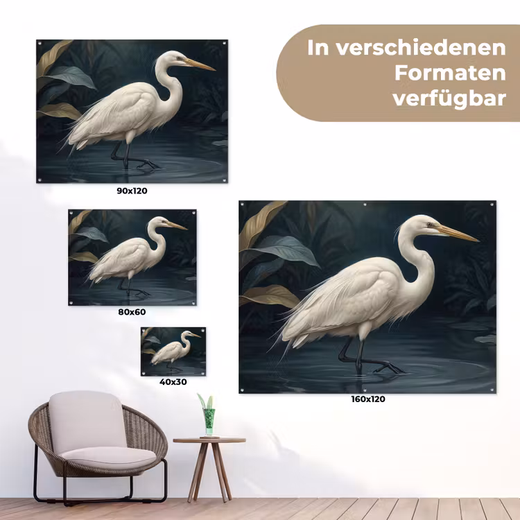 Reiger - Water - Natuur - Modern - Wit tuinposter los doek klein -Xsfeer9_DE